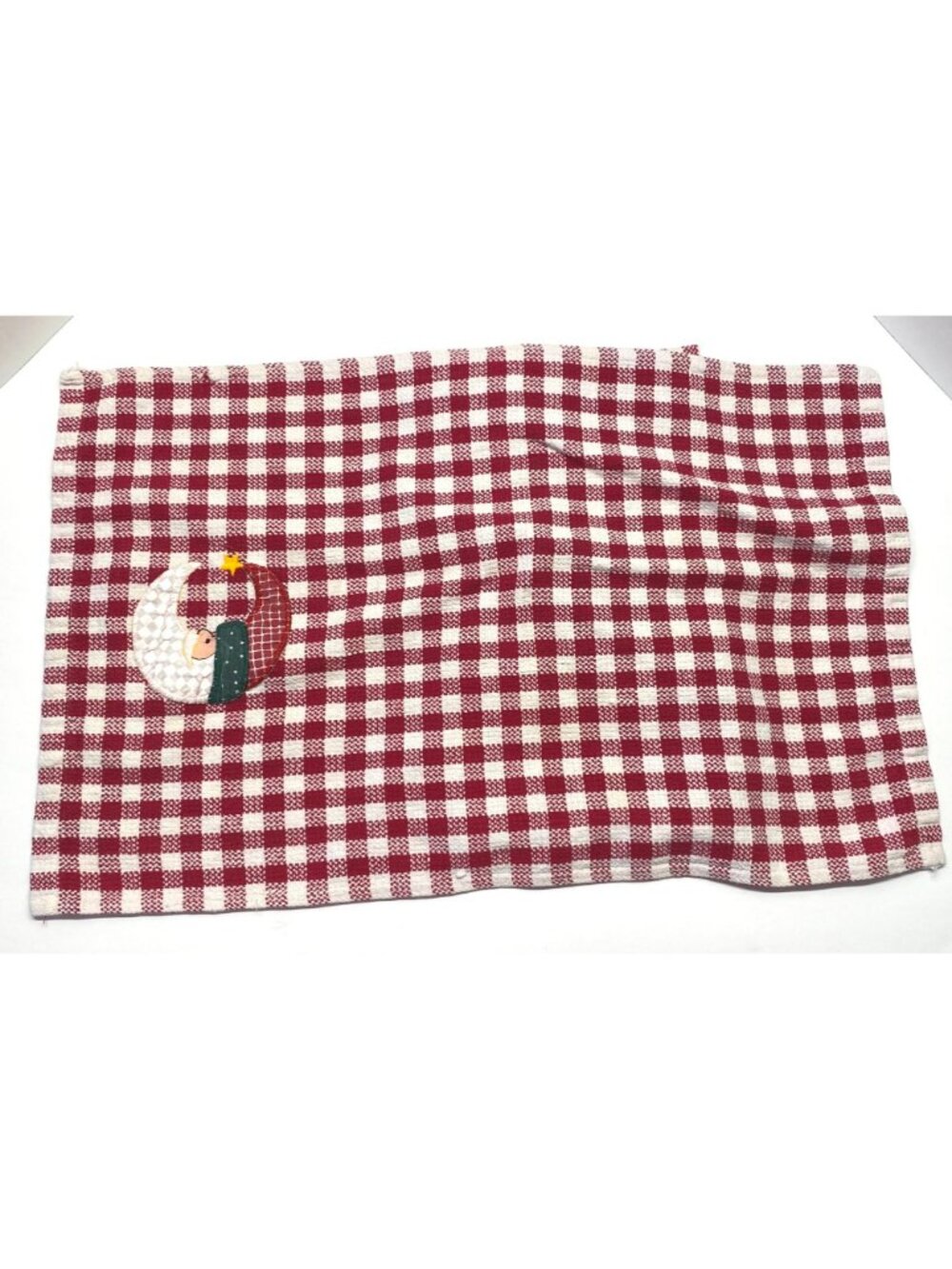 Santa Holiday Checkered Dish Towels Set Red White Moon Face Applique Festive - Picture 7 of 8